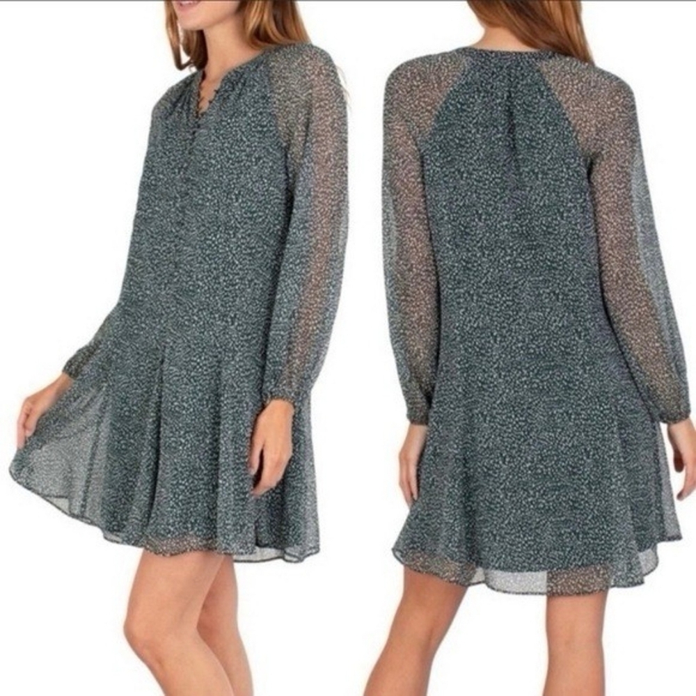 XL NWT Joie Green Print‎ Lined Balloon Sleeve Dress